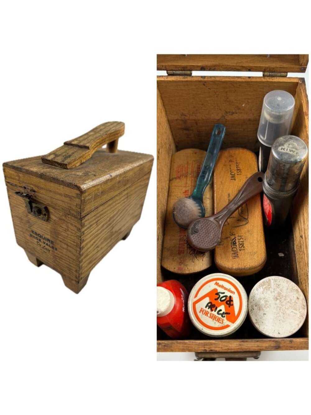 Vintage Esquire Shoe Valet De Luxe Shoe Shine Box With Original Brushes Polish